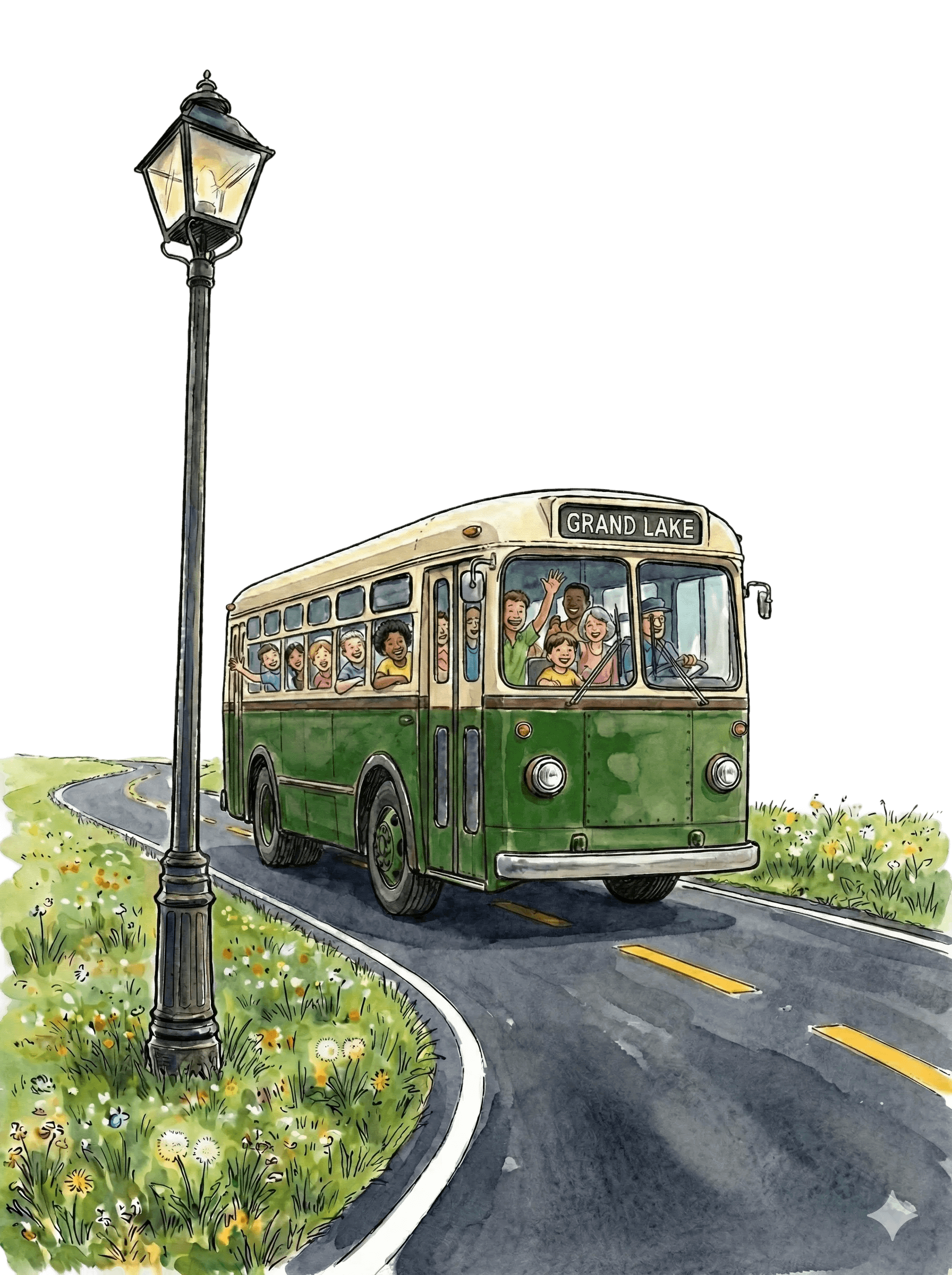 GLK Transit bus on route in Grand Lake